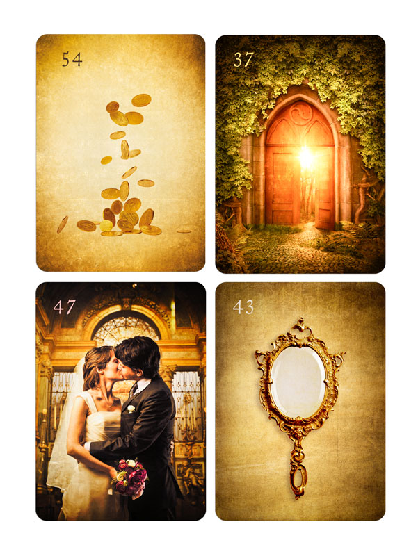 Epic Light Lenormand Zusatzkarten, Karte Münzen, Karte Portal, Karte Kuss, Karte Spiegel